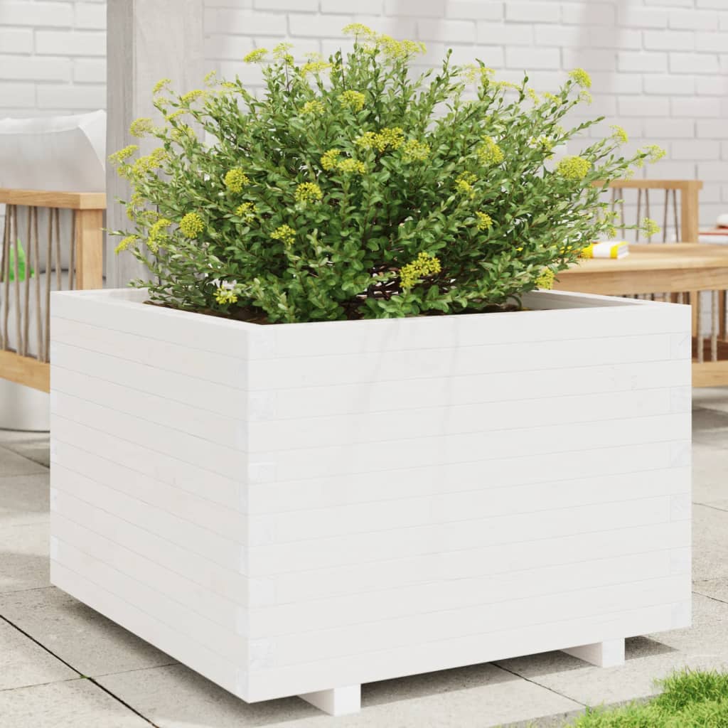 Garden Planter White 70x70x49.5 cm Solid Wood Pine
