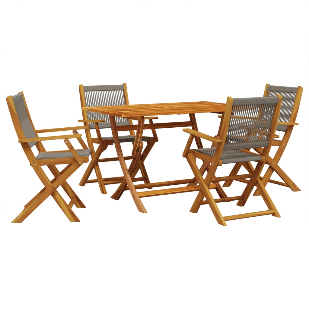 5 Piece Garden Dining Set Grey Polypropylene and Solid Wood