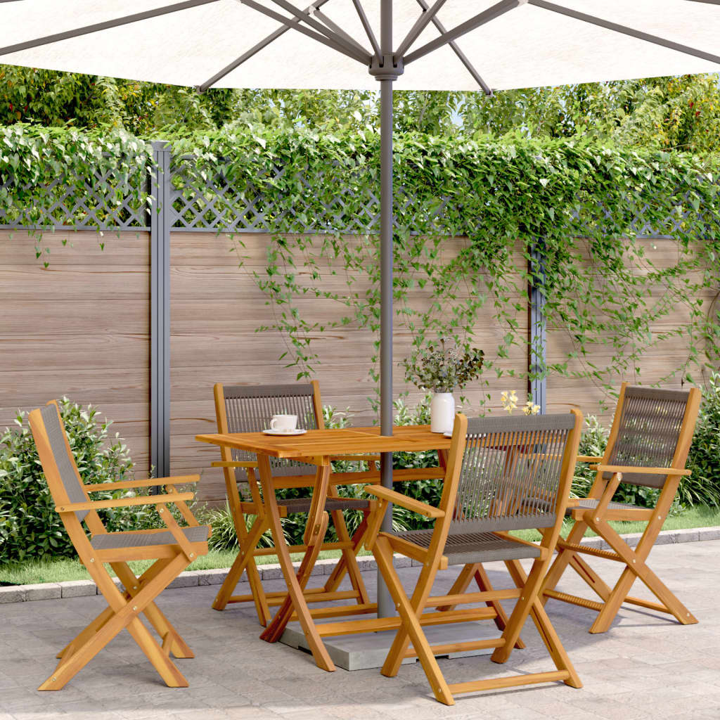 5 Piece Garden Dining Set Grey Polypropylene and Solid Wood