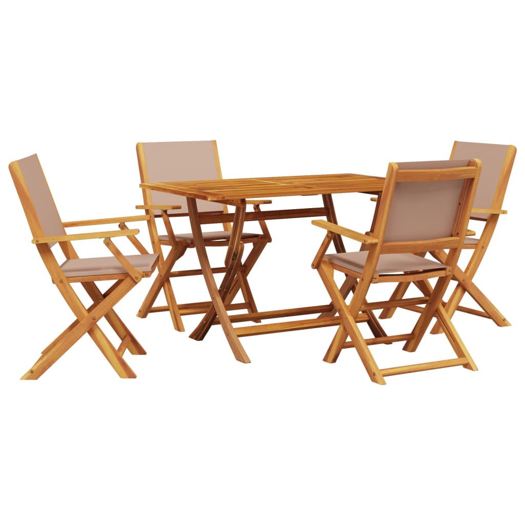 5 Piece Garden Dining Set Taupe Fabric and Solid Wood