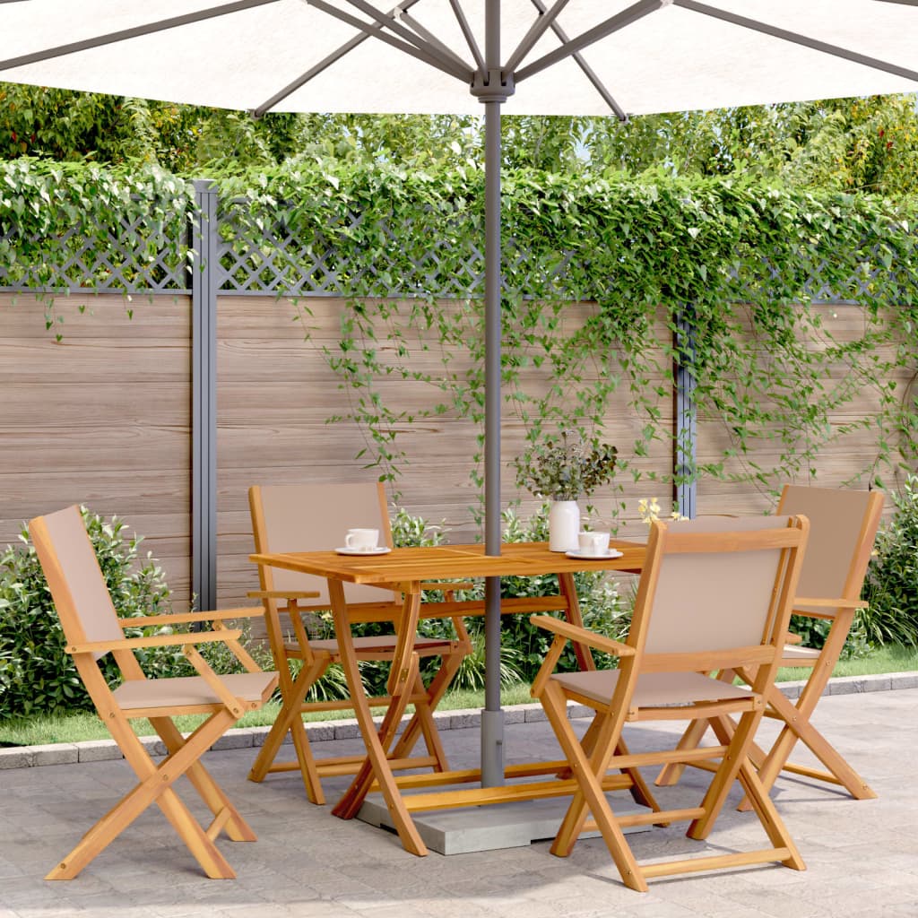 5 Piece Garden Dining Set Taupe Fabric and Solid Wood
