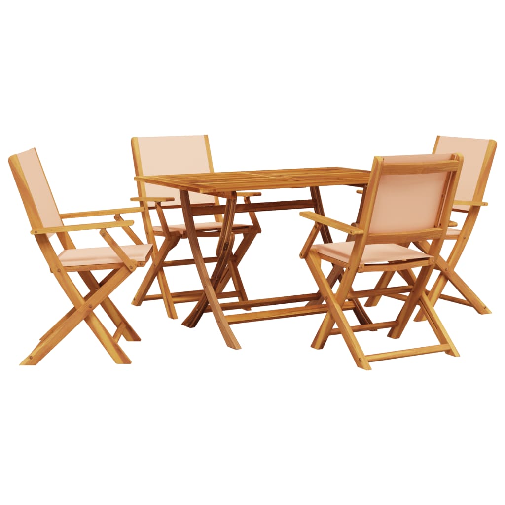 5 Piece Garden Dining Set Beige Fabric and Solid Wood