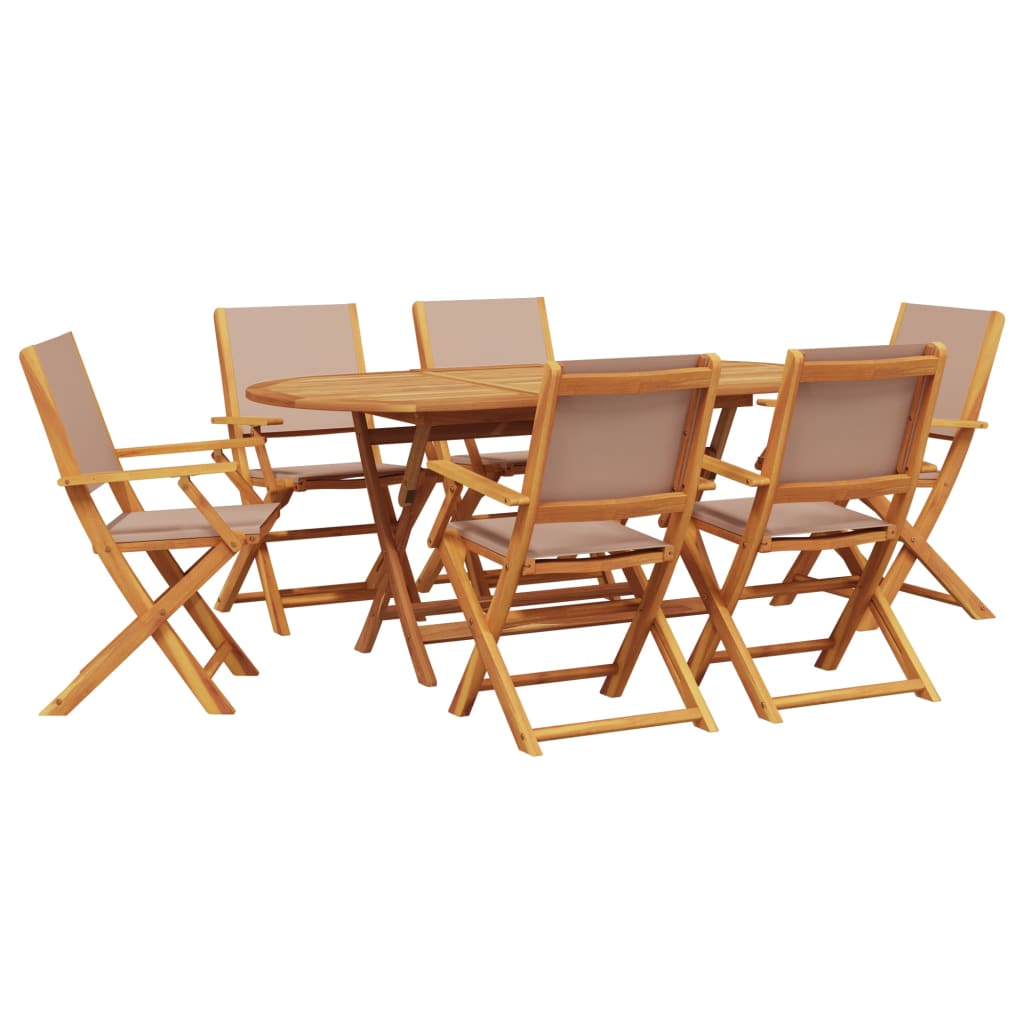 7 Piece Garden Dining Set Taupe Fabric and Solid Wood
