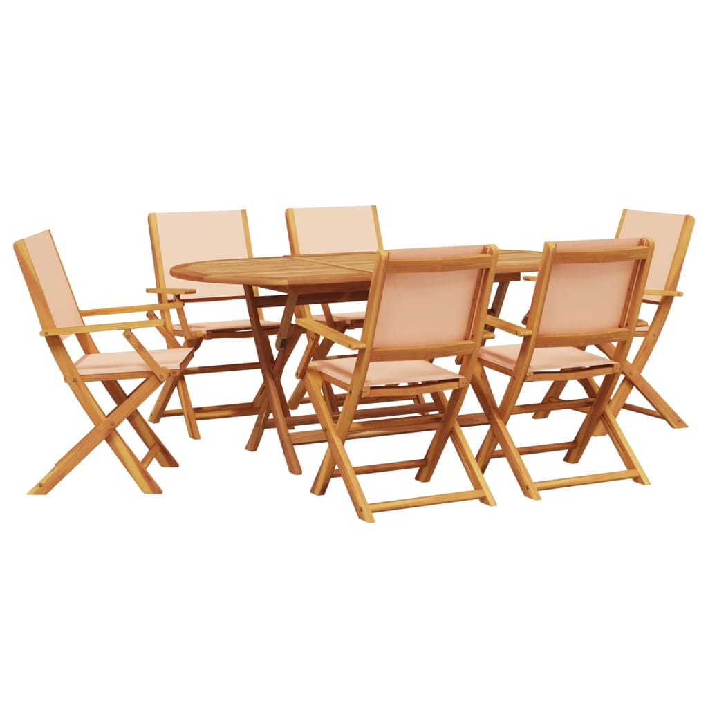 7 Piece Garden Dining Set Beige Fabric and Solid Wood