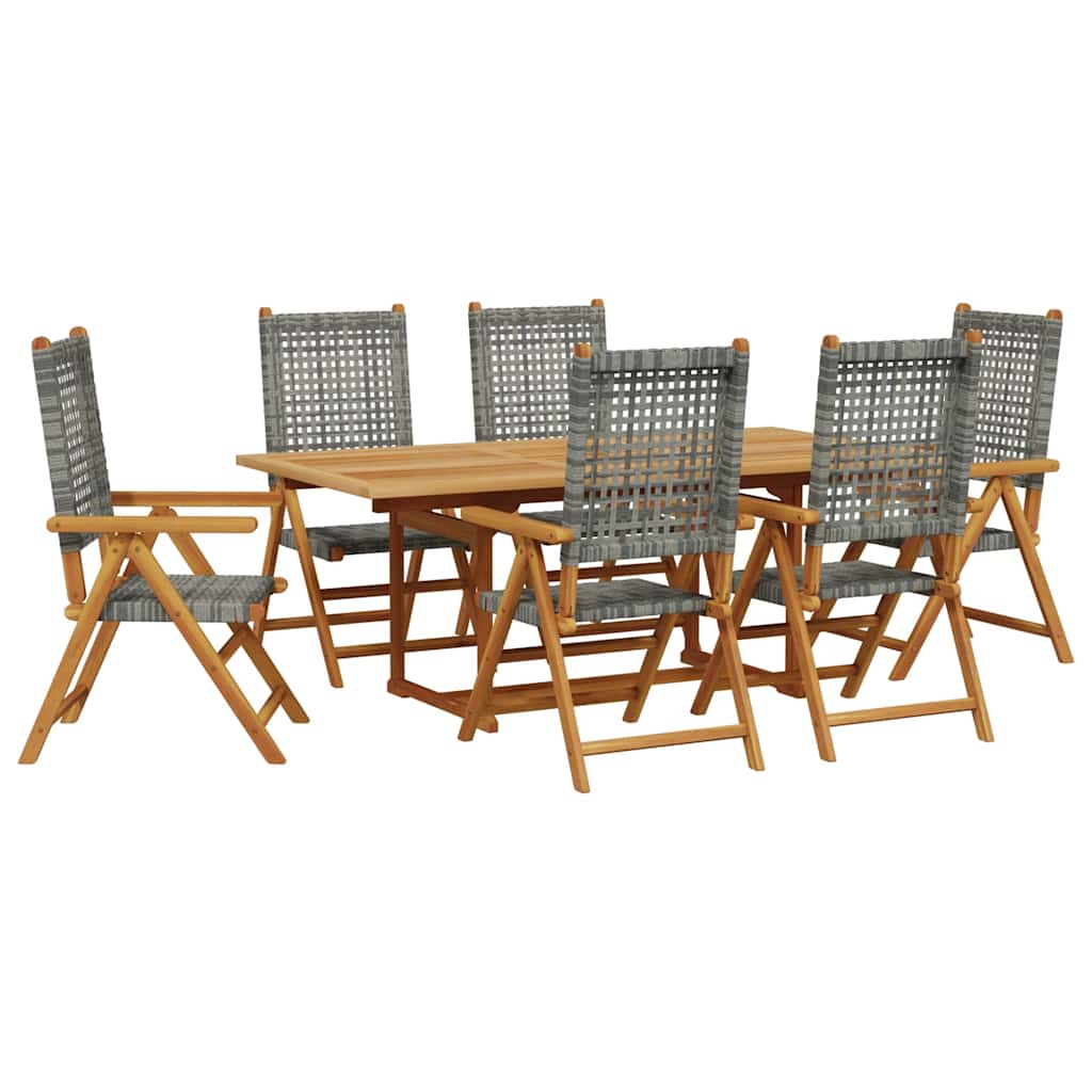 7 Piece Garden Dining Set Grey Poly Rattan and Solid Wood