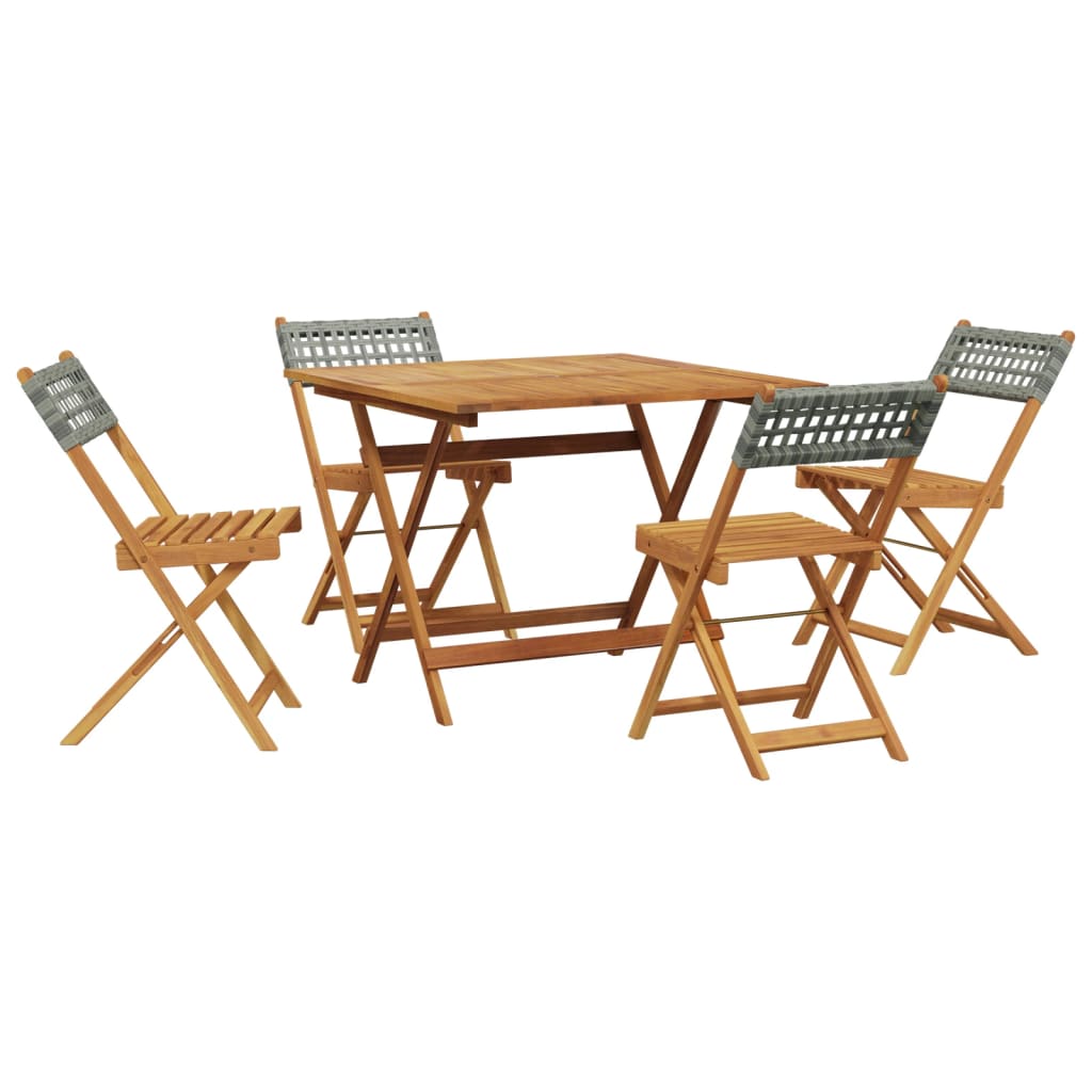 5 Piece Garden Dining Set Grey Poly Rattan and Solid Wood