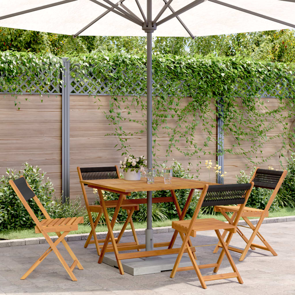 5 Piece Garden Dining Set Black Polypropylene and Solid Wood