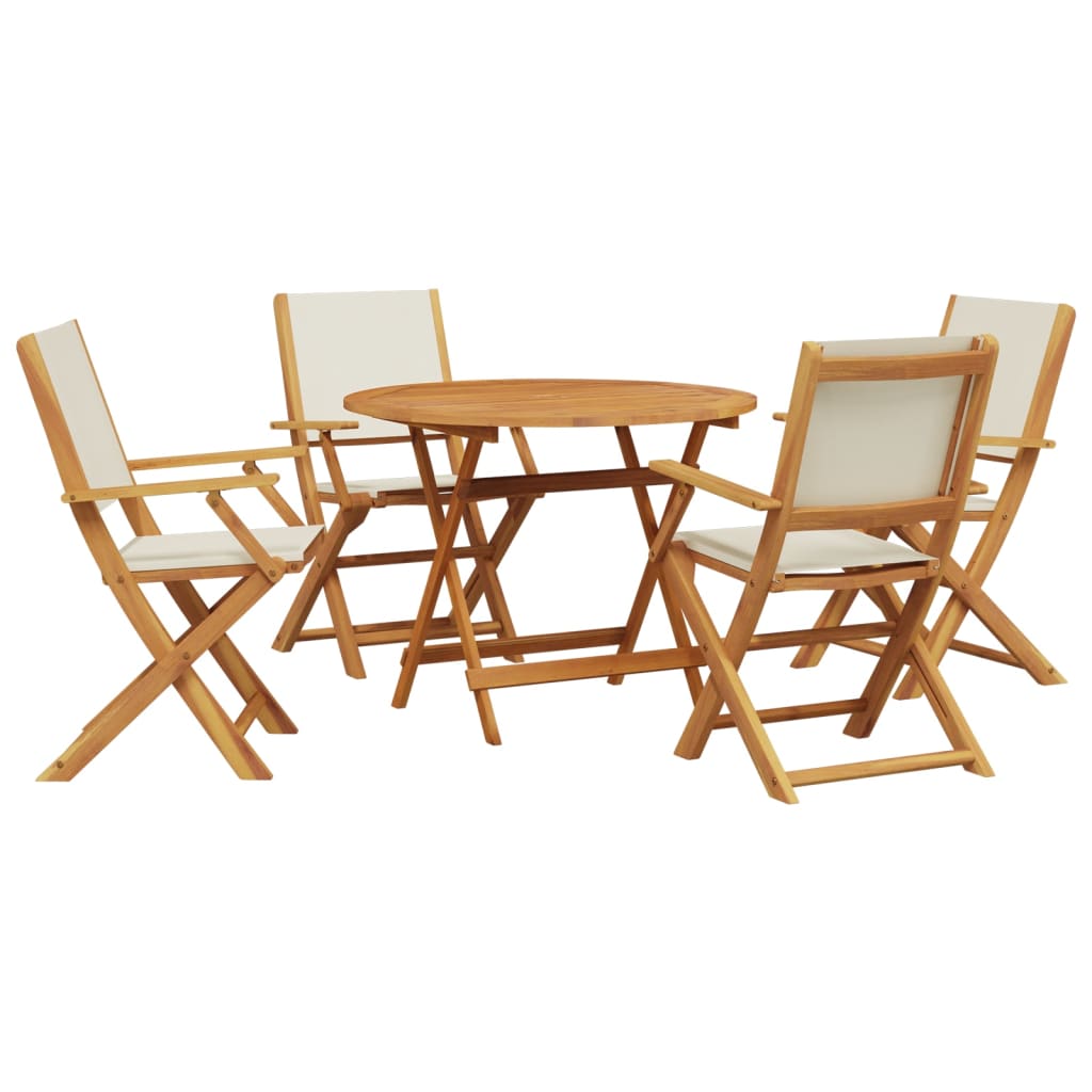 5 Piece Garden Dining Set Cream White Fabric and Solid Wood