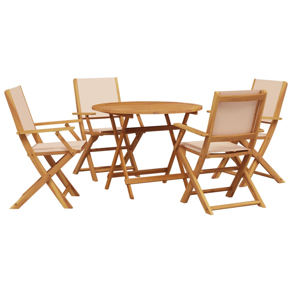 5 Piece Garden Dining Set Beige Fabric and Solid Wood