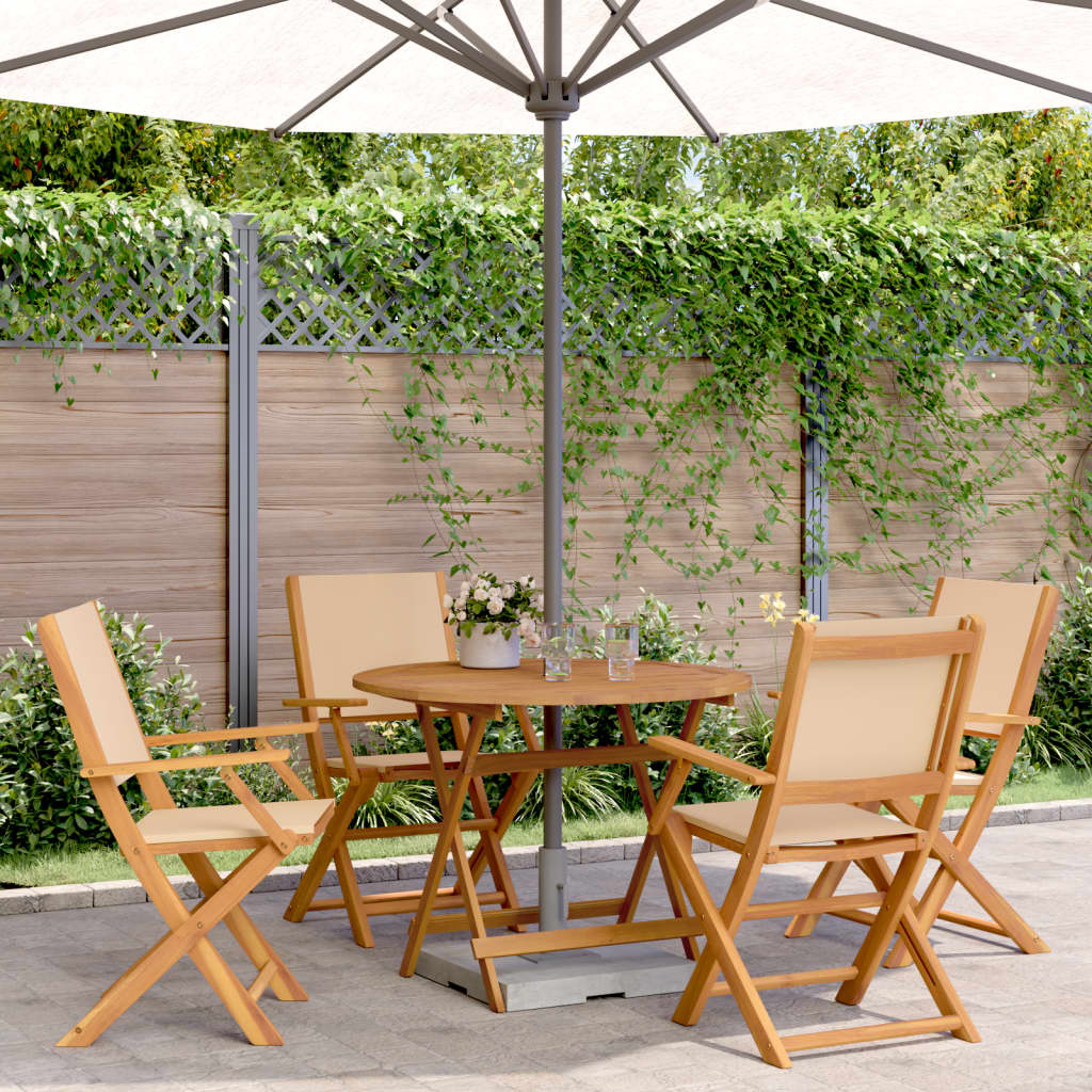5 Piece Garden Dining Set Beige Fabric and Solid Wood