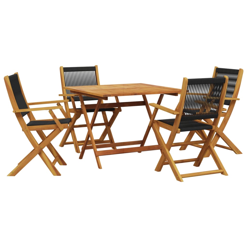 5 Piece Garden Dining Set Black Polypropylene and Solid Wood