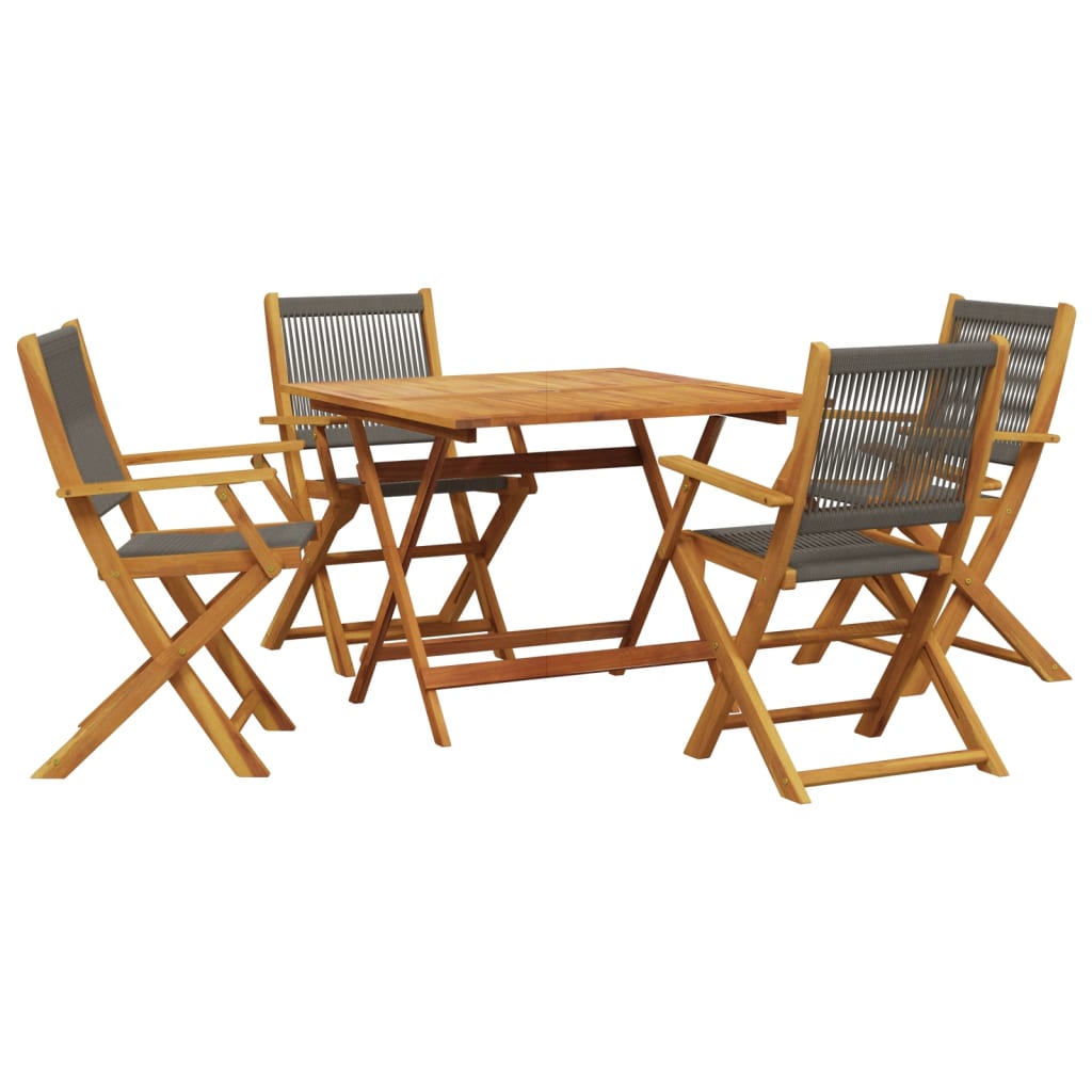 5 Piece Garden Dining Set Grey Polypropylene and Solid Wood