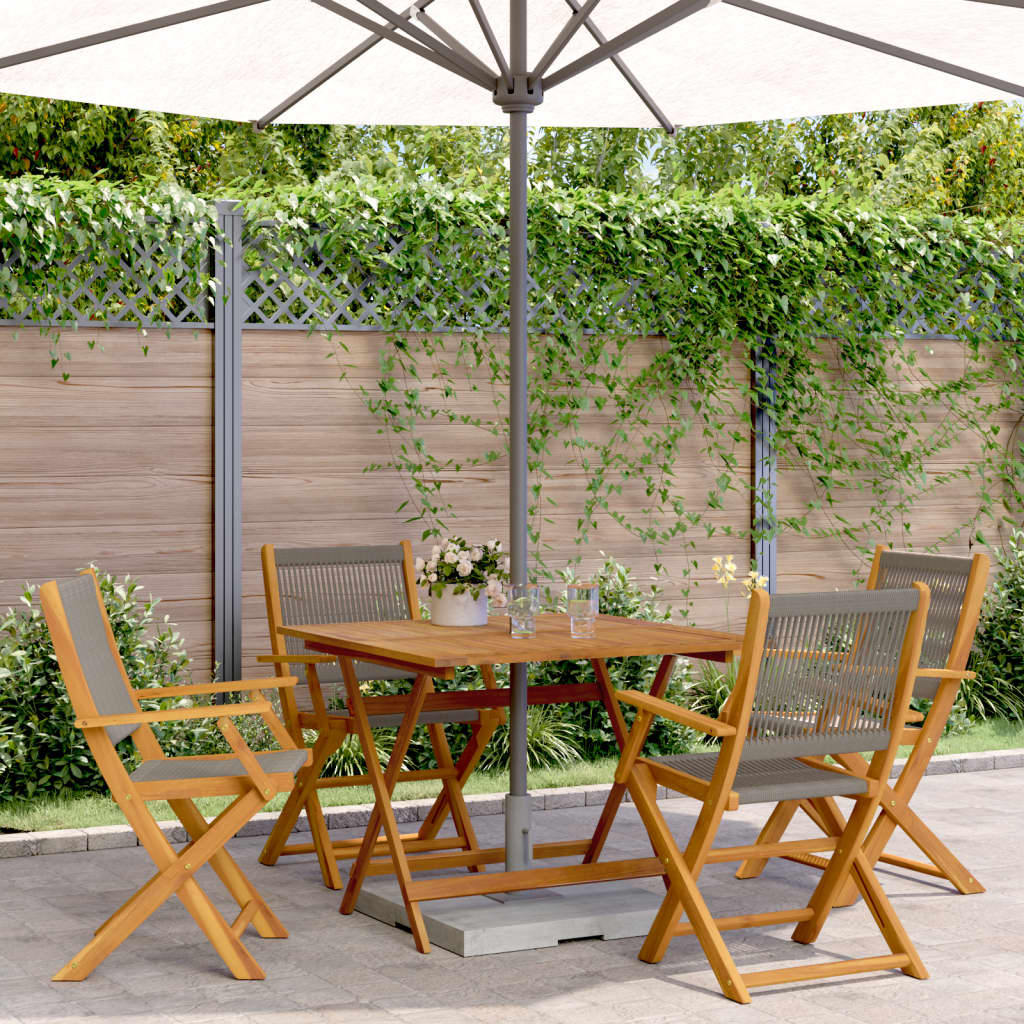 5 Piece Garden Dining Set Grey Polypropylene and Solid Wood