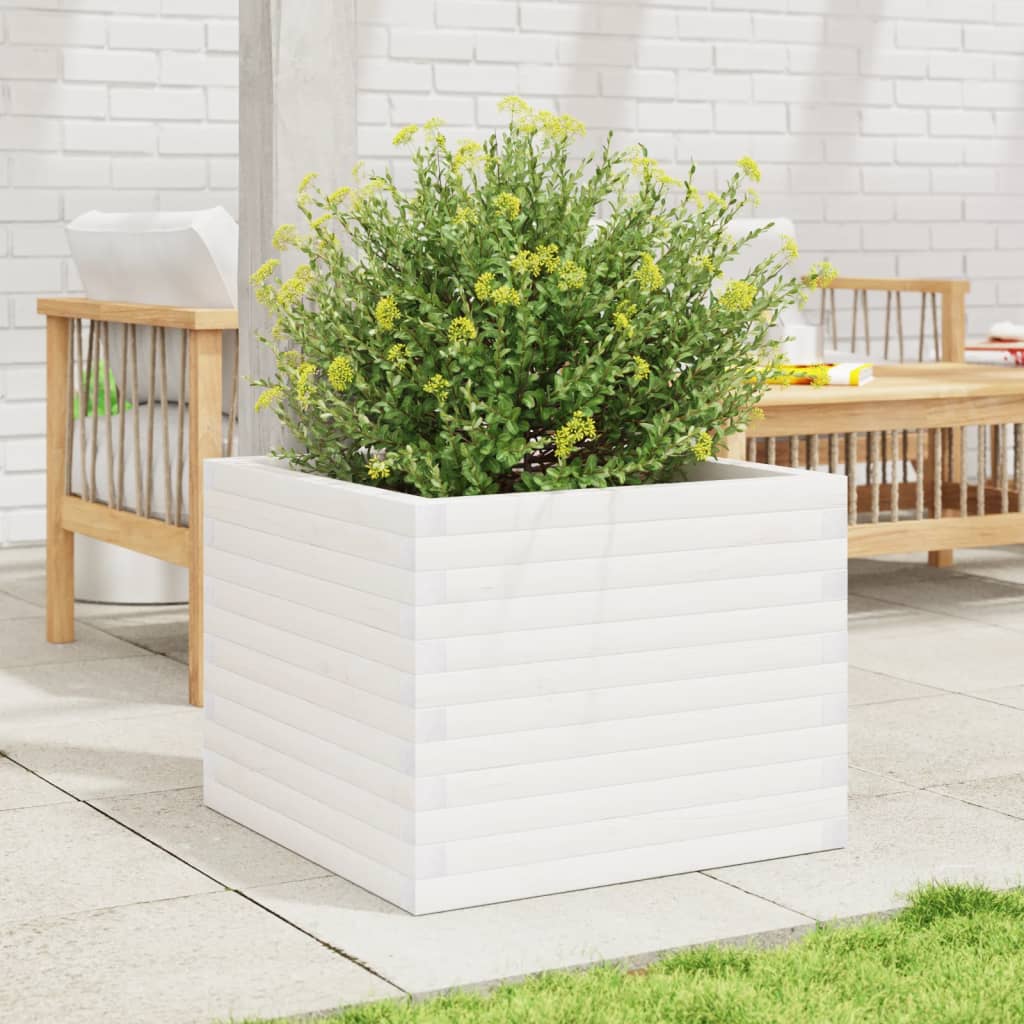 Garden Planter White 60x60x46 cm Solid Wood Pine