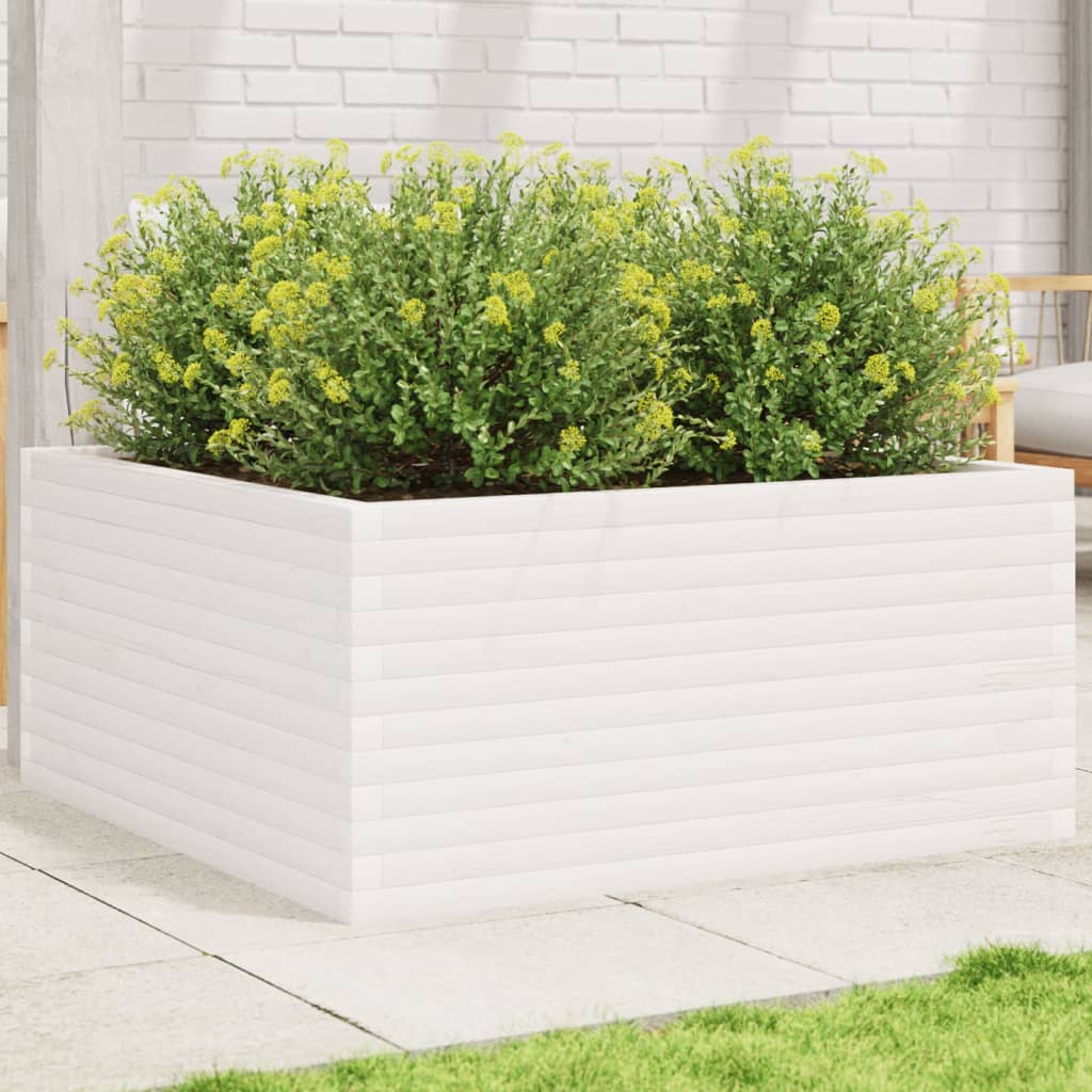 Garden Planter White 100x100x46 cm Solid Wood Pine