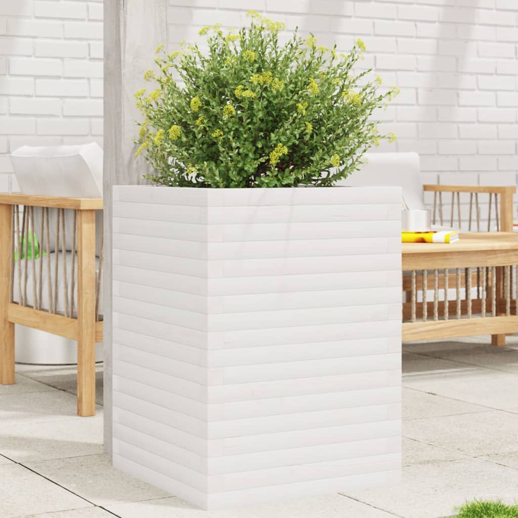 Garden Planter White 50x50x68.5 cm Solid Wood Pine