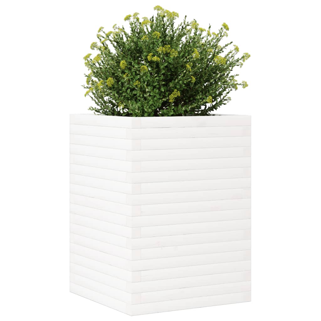 Garden Planter White 50x50x68.5 cm Solid Wood Pine