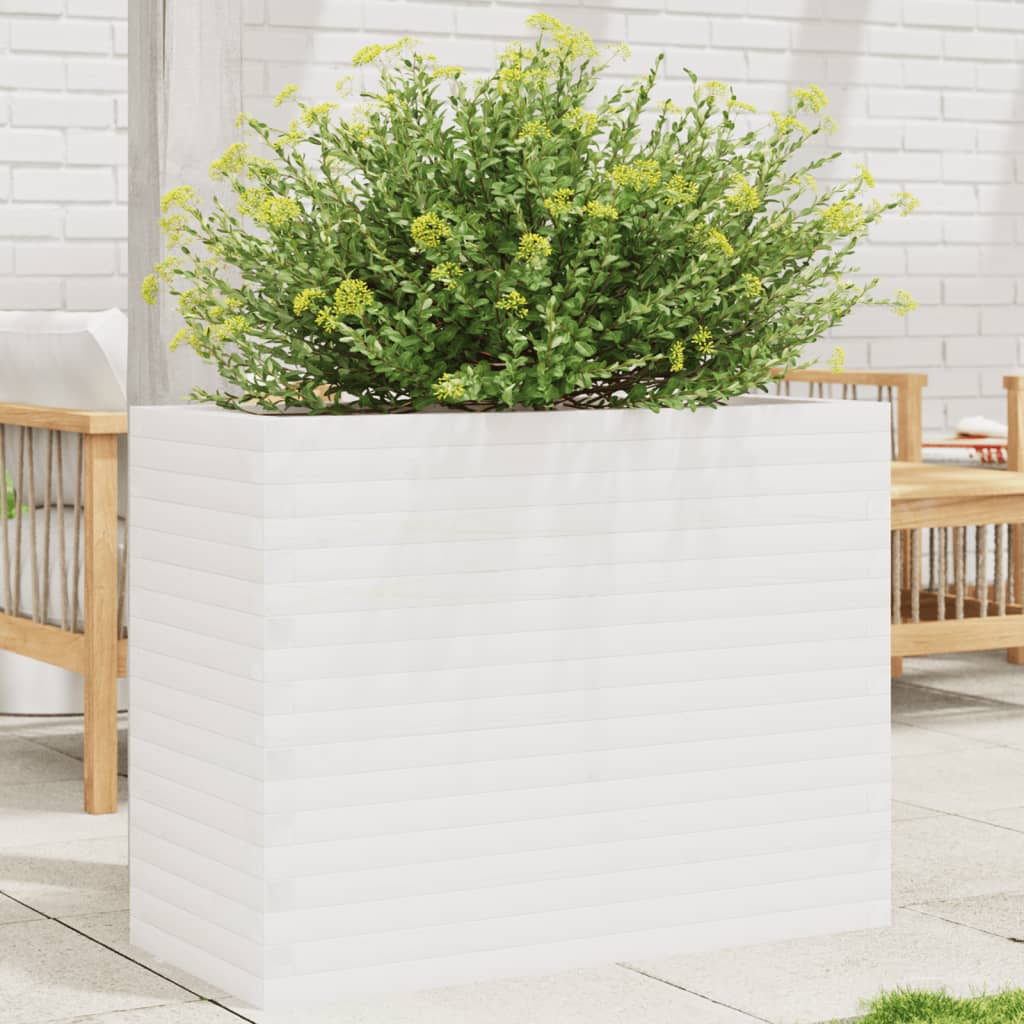 Garden Planter White 90x40x68.5 cm Solid Wood Pine