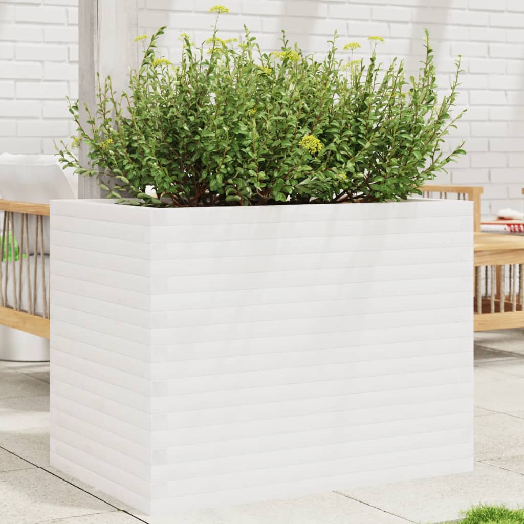 Garden Planter White 90x60x68.5 cm Solid Wood Pine