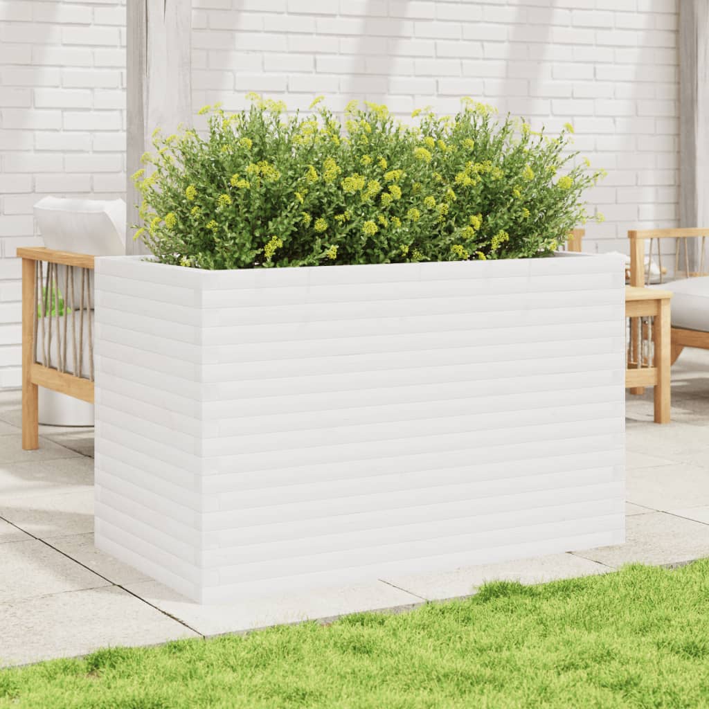 Garden Planter White 110x60x68.5 cm Solid Wood Pine