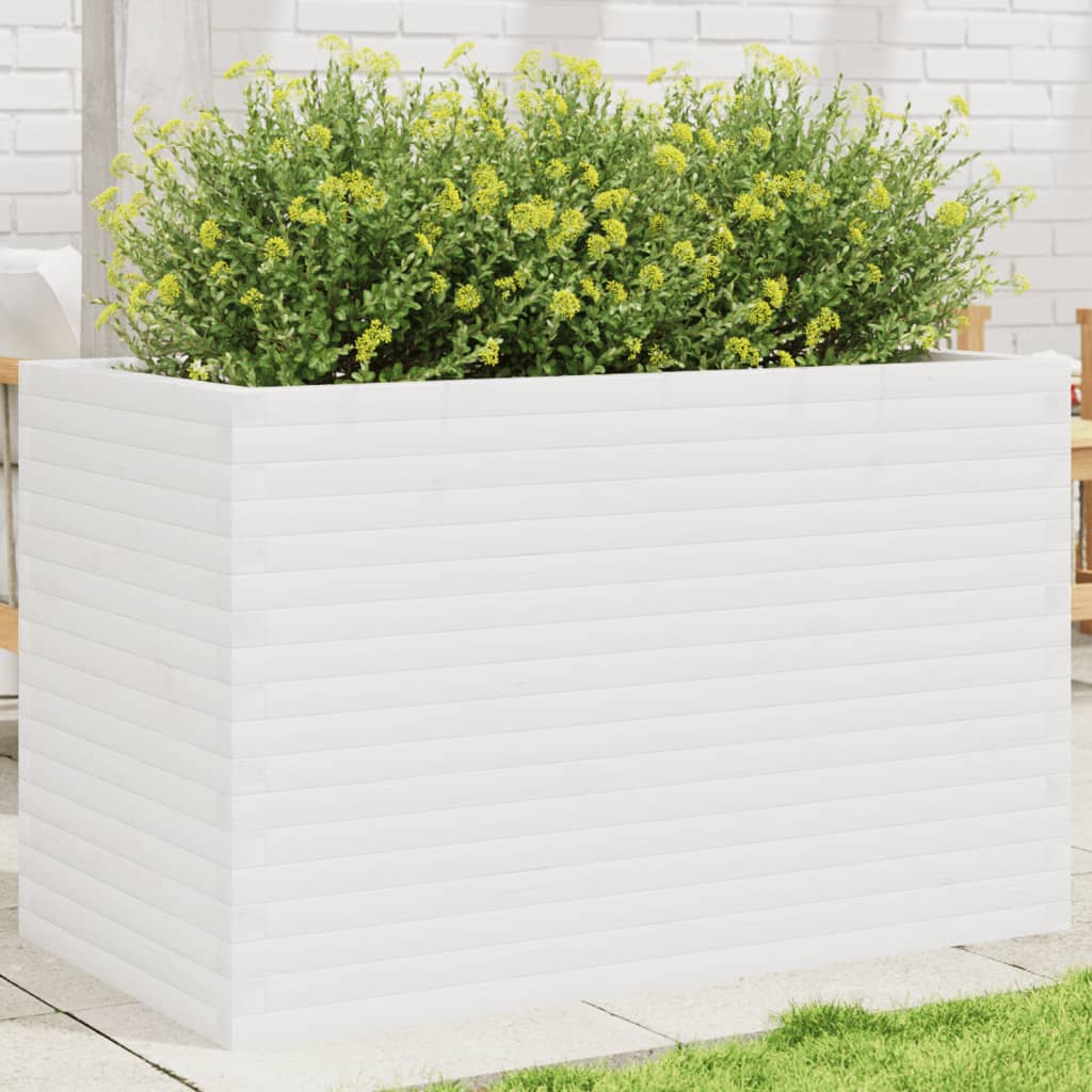 Garden Planter White 110x60x68.5 cm Solid Wood Pine