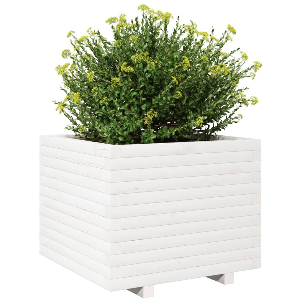 Garden Planter White 60x60x49.5 cm Solid Wood Pine