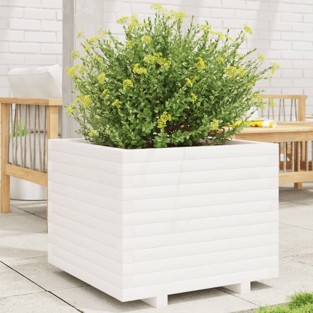 Garden Planter White 60x60x49.5 cm Solid Wood Pine