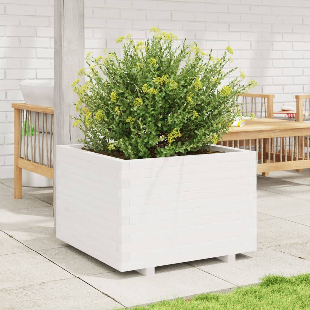 Garden Planter White 70x70x49.5 cm Solid Wood Pine