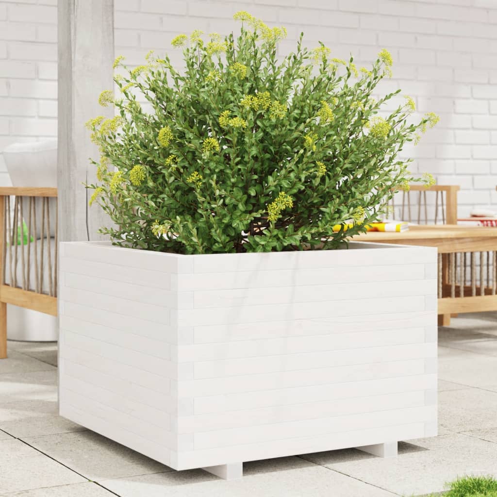 Garden Planter White 70x70x49.5 cm Solid Wood Pine