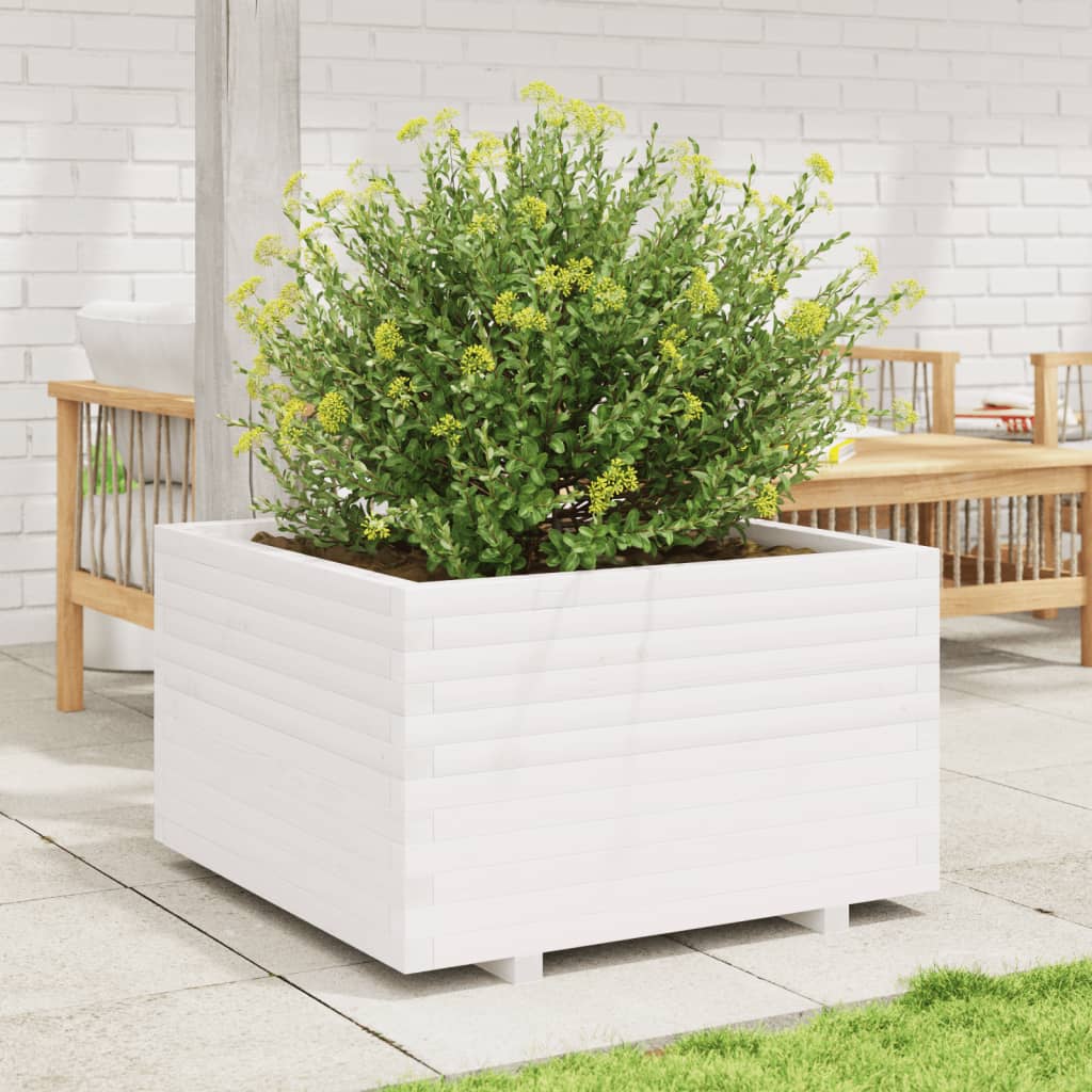 Garden Planter White 80x80x49.5 cm Solid Wood Pine