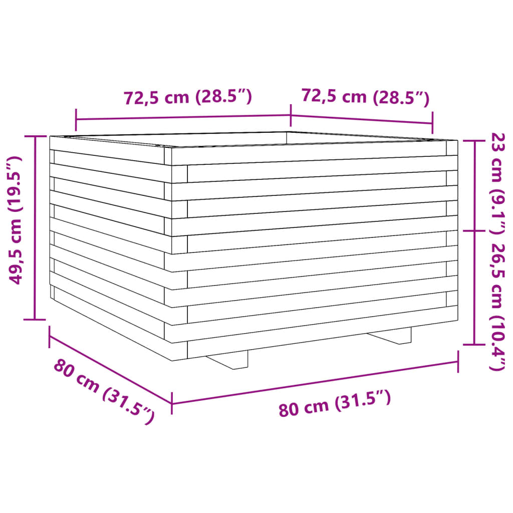 Garden Planter White 80x80x49.5 cm Solid Wood Pine