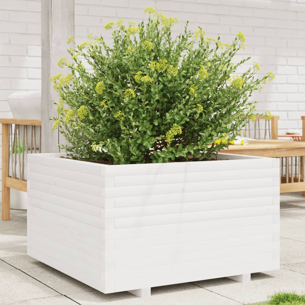 Garden Planter White 80x80x49.5 cm Solid Wood Pine