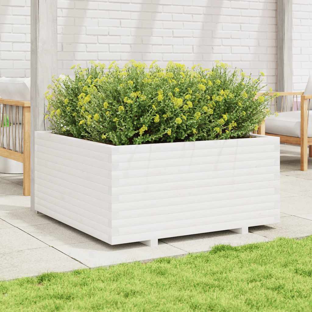 Garden Planter White 100x100x49.5 cm Solid Wood Pine