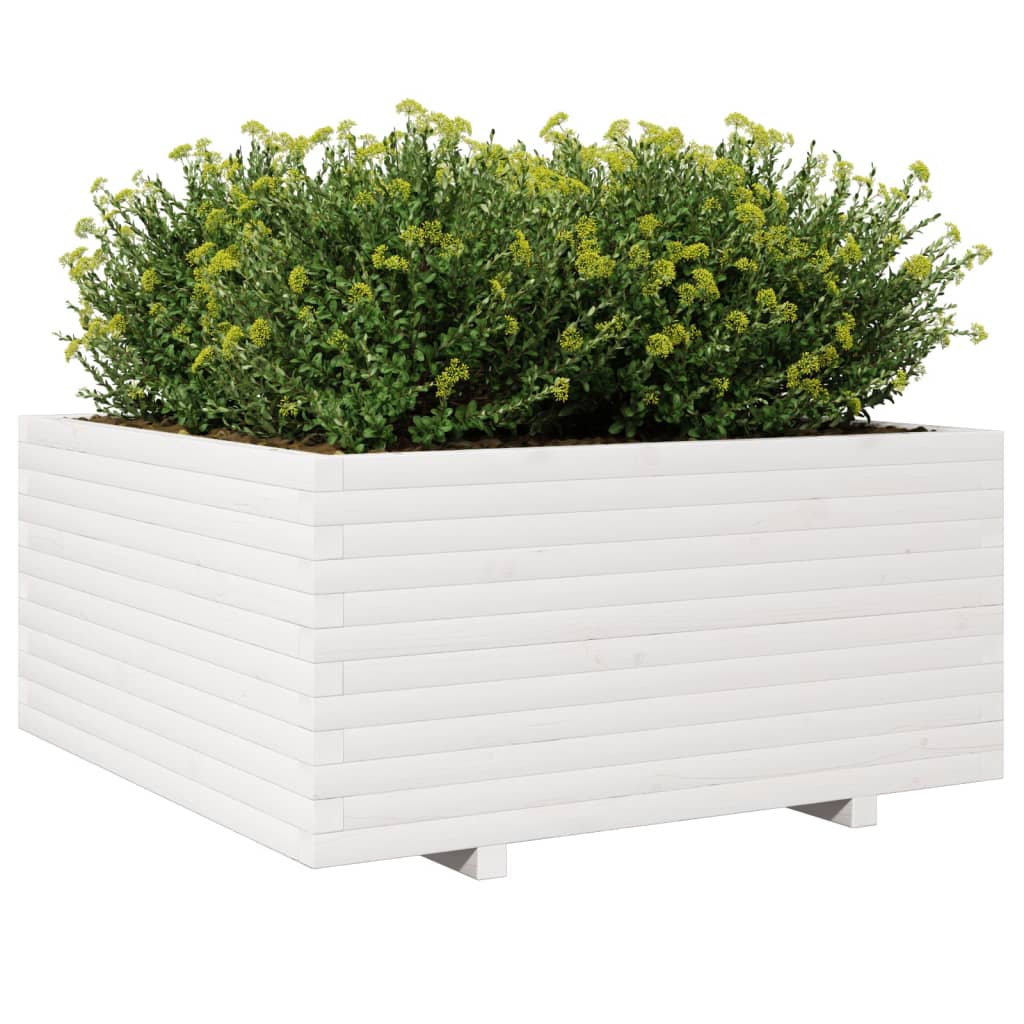 Garden Planter White 100x100x49.5 cm Solid Wood Pine