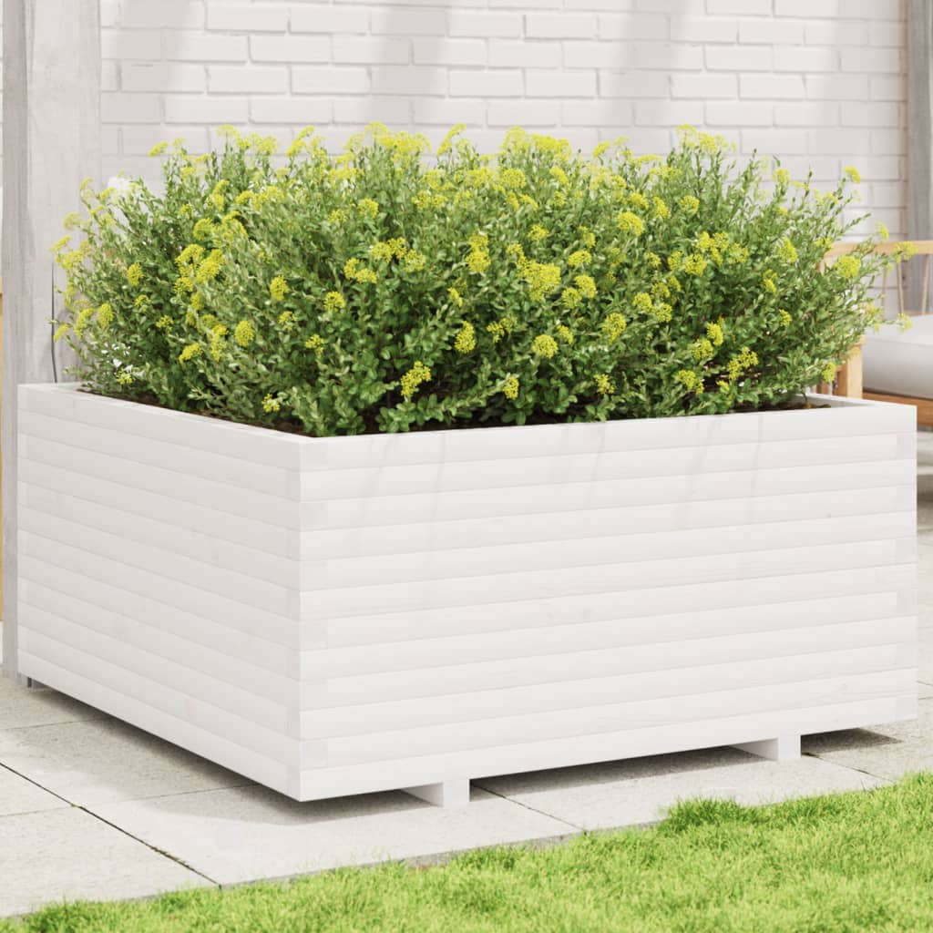 Garden Planter White 100x100x49.5 cm Solid Wood Pine