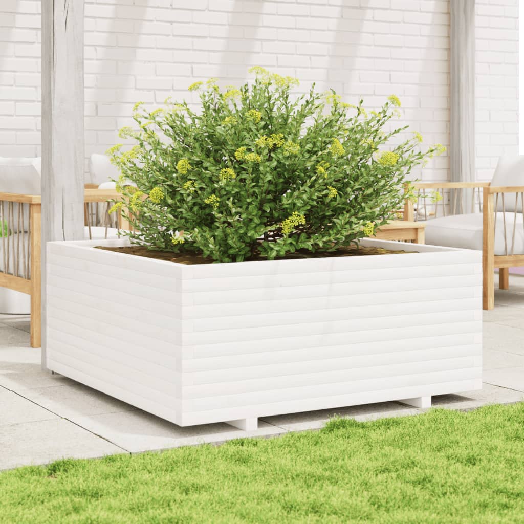 Garden Planter White 110x110x49.5 cm Solid Wood Pine