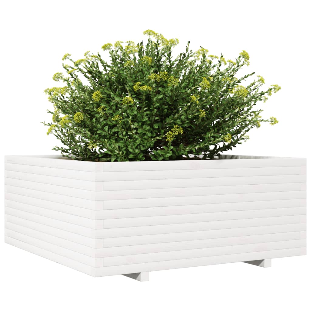 Garden Planter White 110x110x49.5 cm Solid Wood Pine