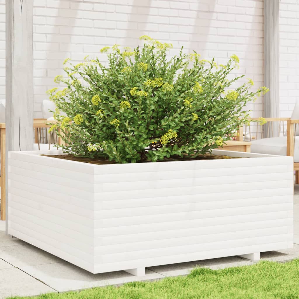 Garden Planter White 110x110x49.5 cm Solid Wood Pine