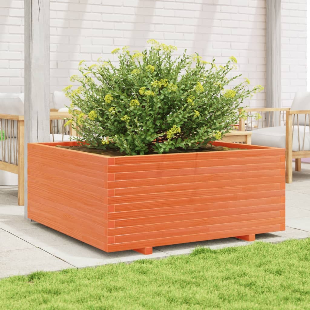 Garden Planter Wax Brown 110x110x49.5 cm Solid Wood Pine