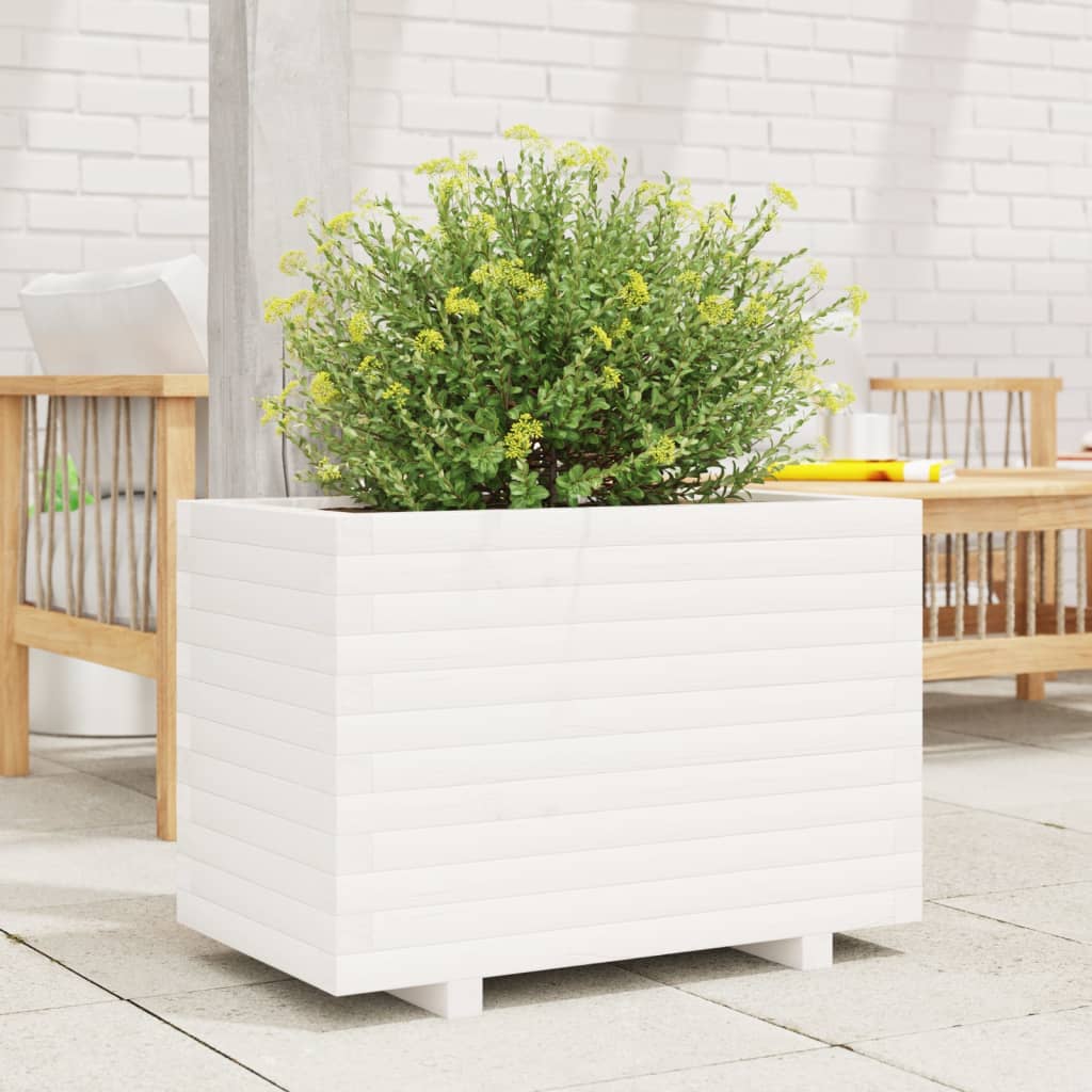 Garden Planter White 70x40x49.5 cm Solid Wood Pine