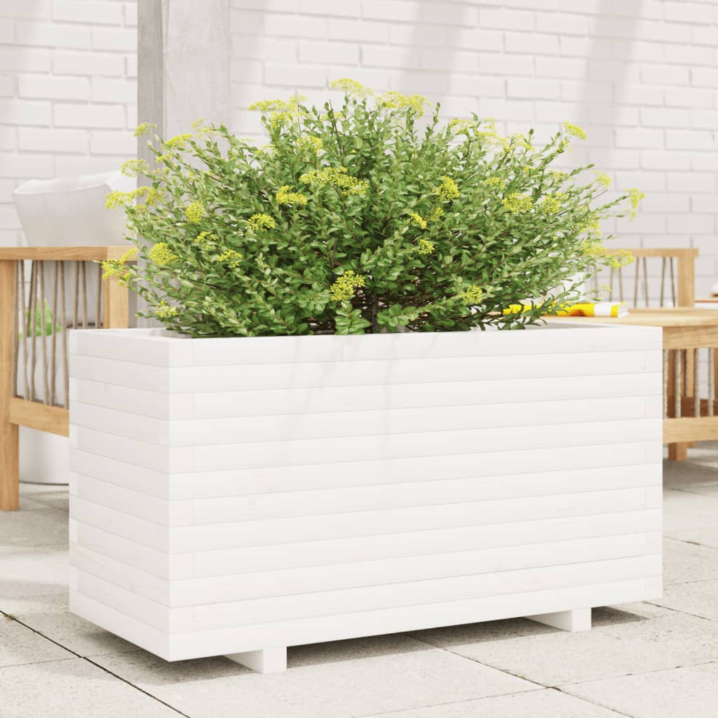 Garden Planter White 90x40x49.5 cm Solid Wood Pine