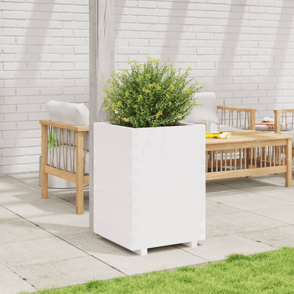 Garden Planter White 50x50x72.5 cm Solid Wood Pine