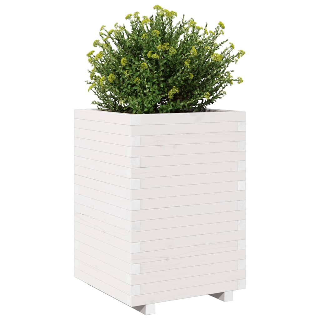 Garden Planter White 50x50x72.5 cm Solid Wood Pine