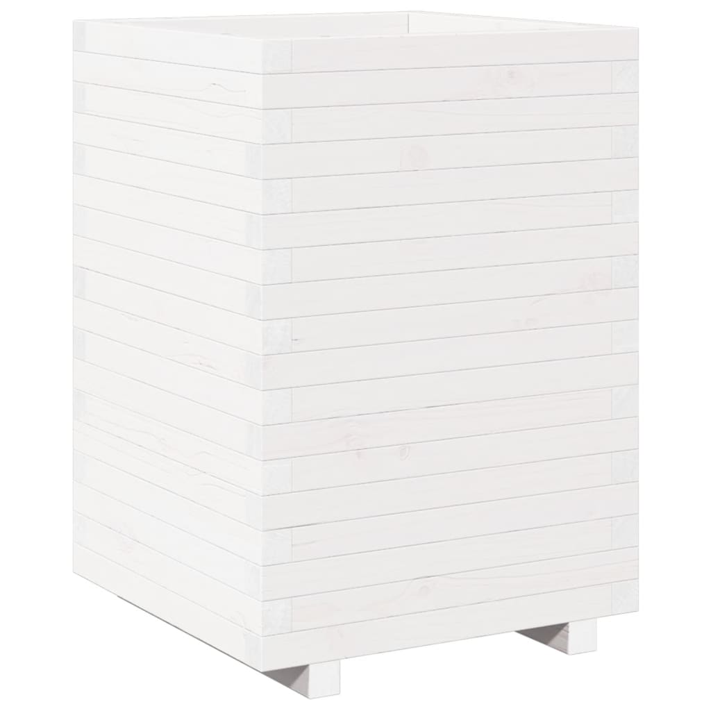 Garden Planter White 50x50x72.5 cm Solid Wood Pine