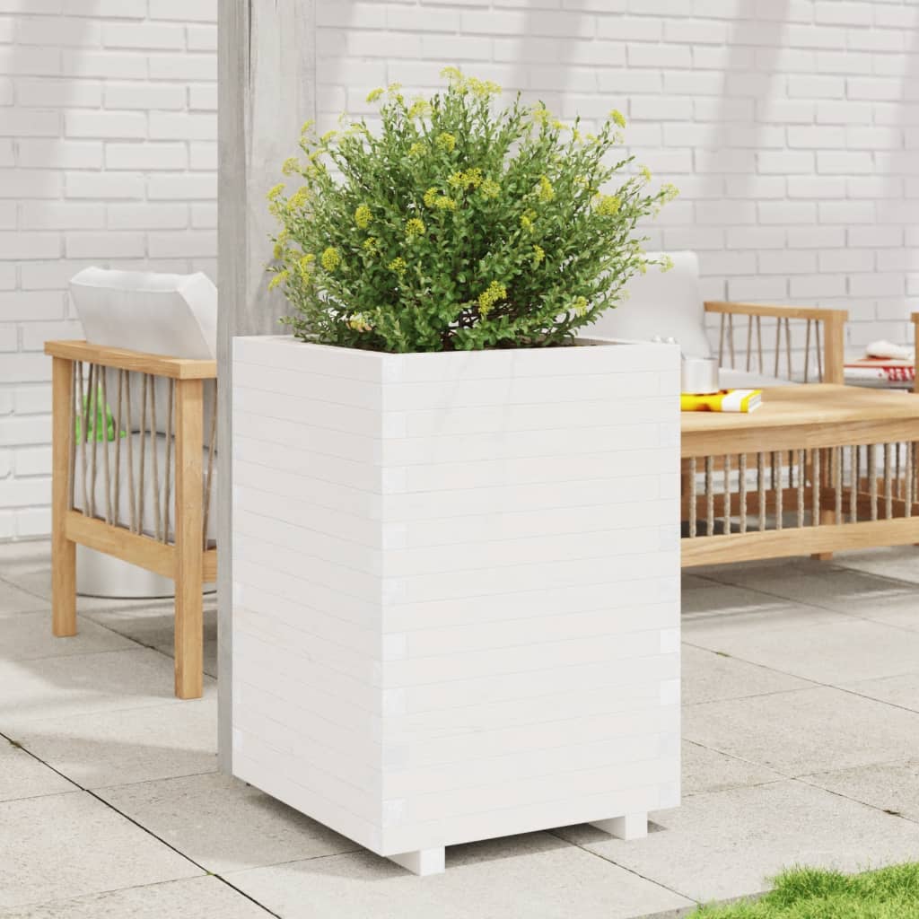 Garden Planter White 50x50x72.5 cm Solid Wood Pine