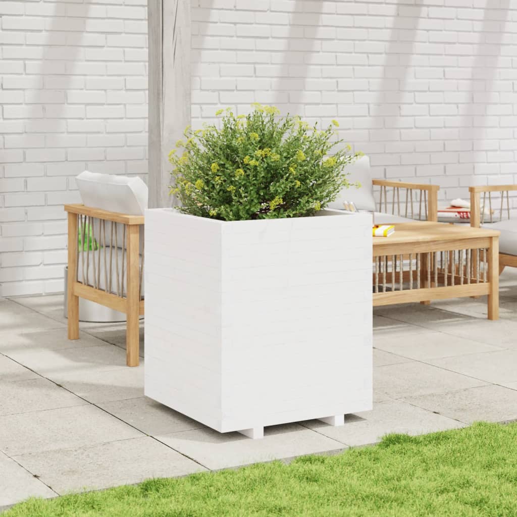 Garden Planter White 60x60x72.5 cm Solid Wood Pine