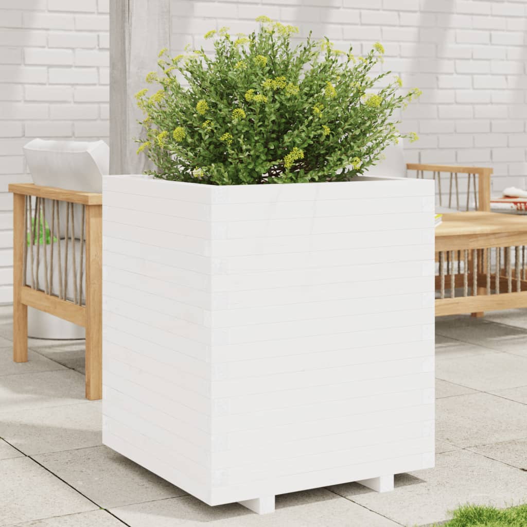 Garden Planter White 60x60x72.5 cm Solid Wood Pine