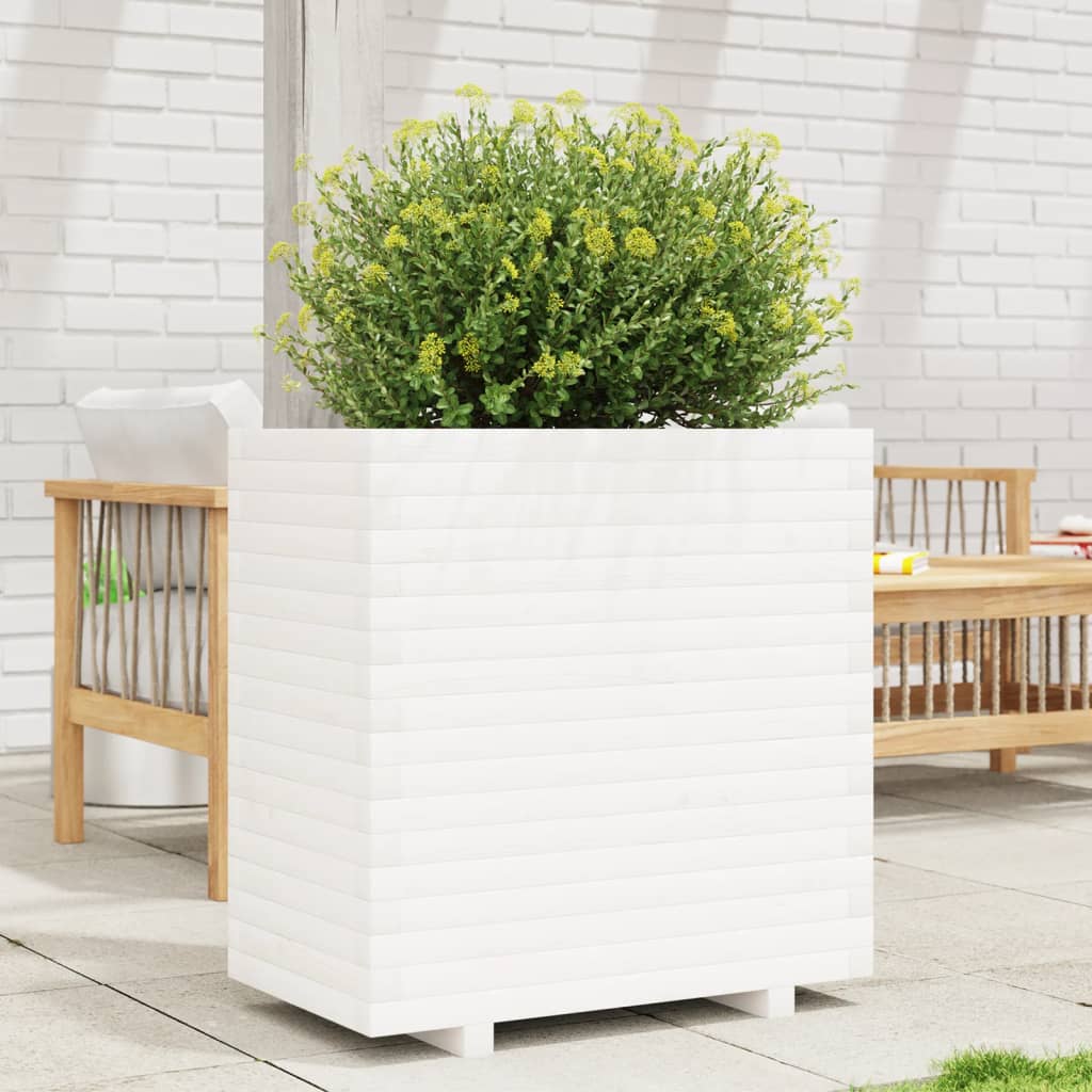 Garden Planter White 70x40x72.5 cm Solid Wood Pine
