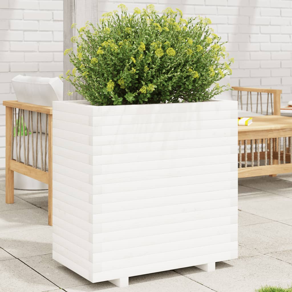Garden Planter White 70x40x72.5 cm Solid Wood Pine