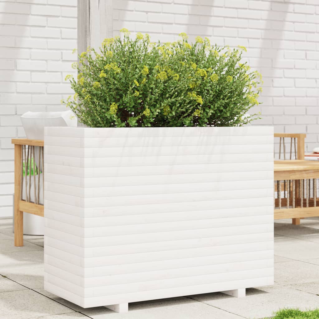 Garden Planter White 90x40x72.5 cm Solid Wood Pine